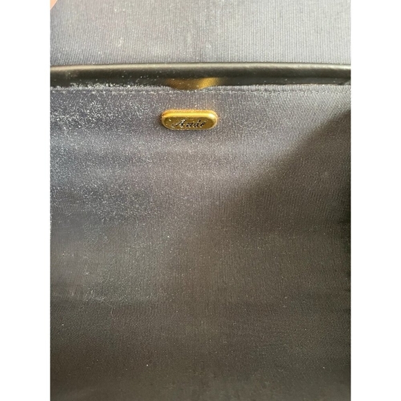 Ande Vintage Black Leatherette Shoulder Bag Clutch Gold Bar Handle Purse - Picture 5 of 6